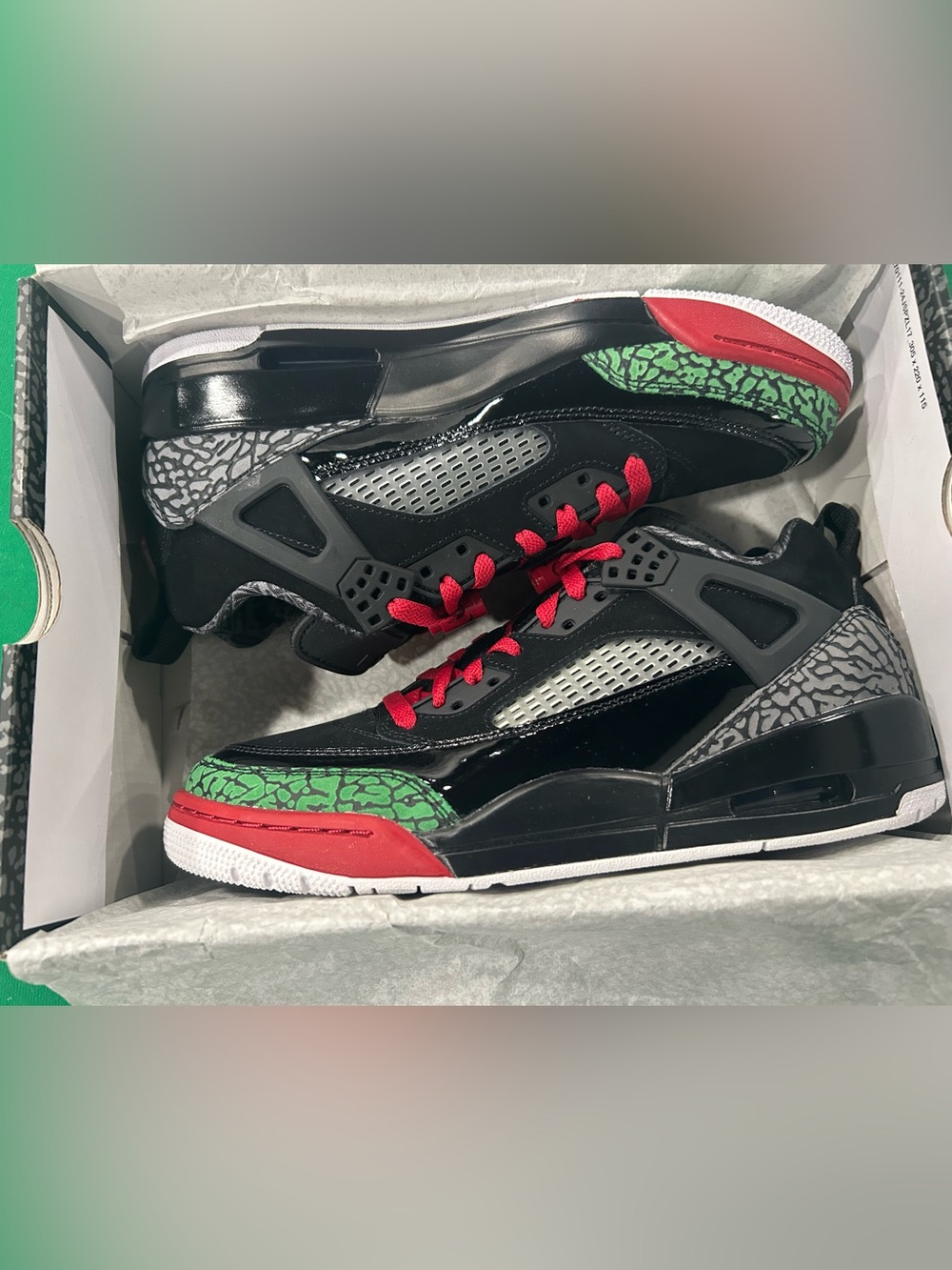 Kids Black Sneakers with Red Laces and Green Accents
